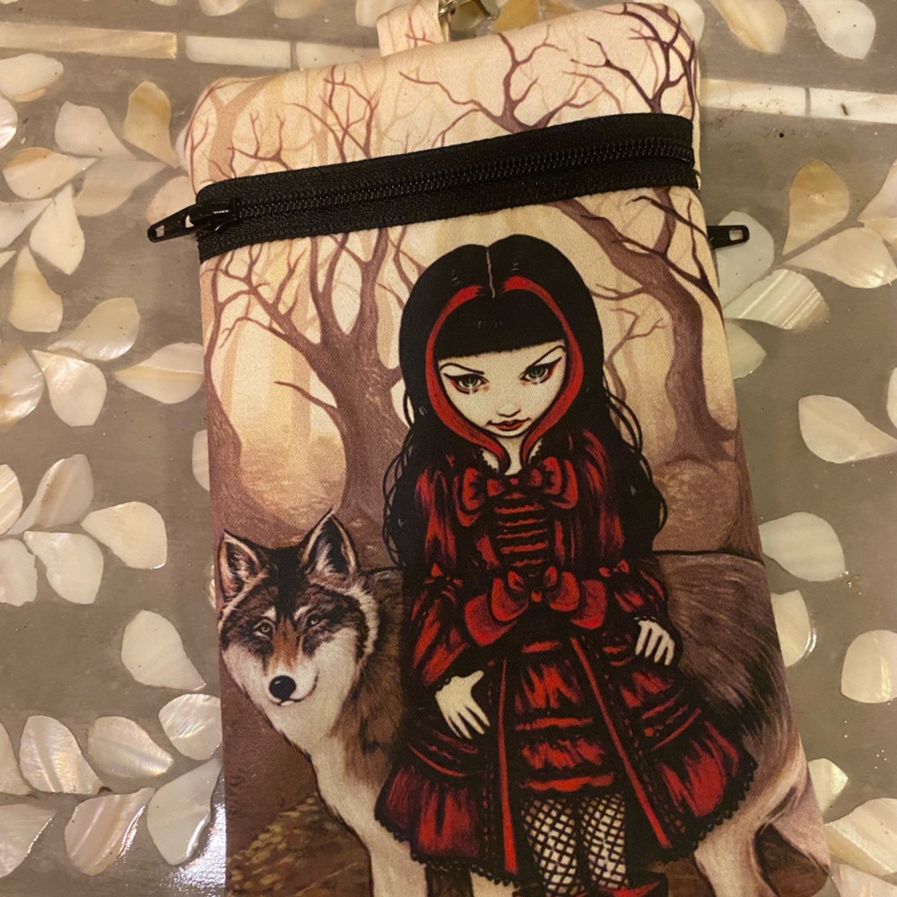 Phone Pouch/Herbal pouch/Bag/wristlet/mini bag. Gothic Red Riding Hood & Wolf